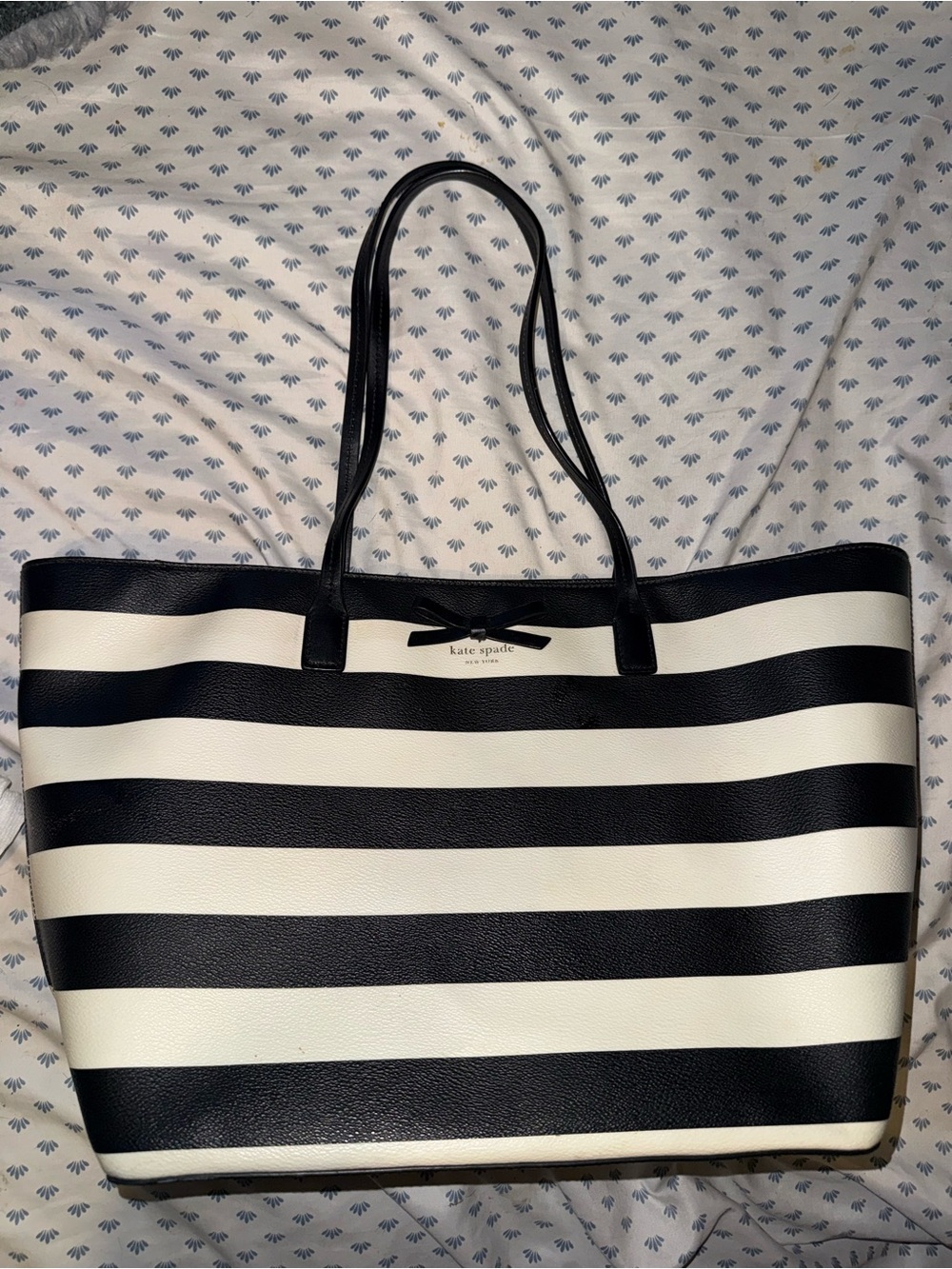 kate spade Black and White Striped Leather Tote